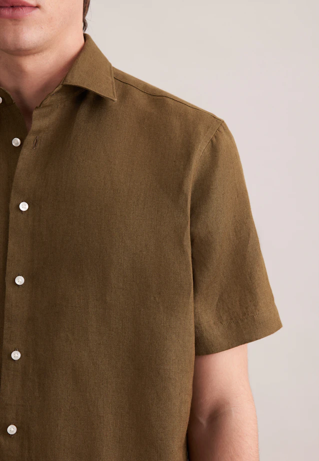 Regular Linen shirt Uni in Grün |  Seidensticker Onlineshop