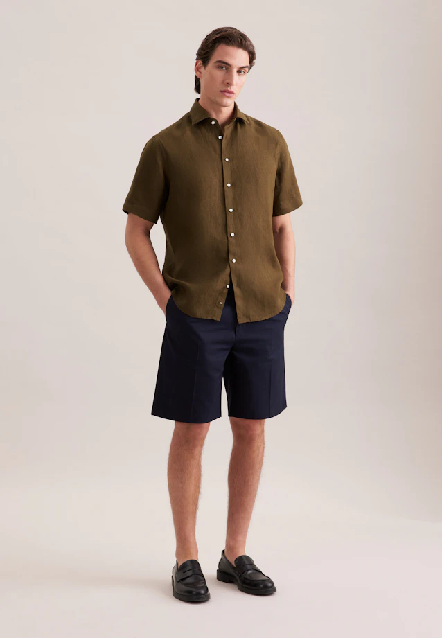 Regular Linen shirt Uni in Grün |  Seidensticker Onlineshop