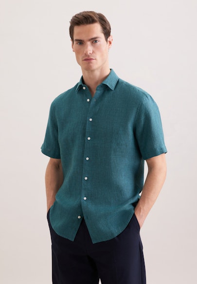 Regular Chemise en lin Uni in Turquoise |  Seidensticker Onlineshop
