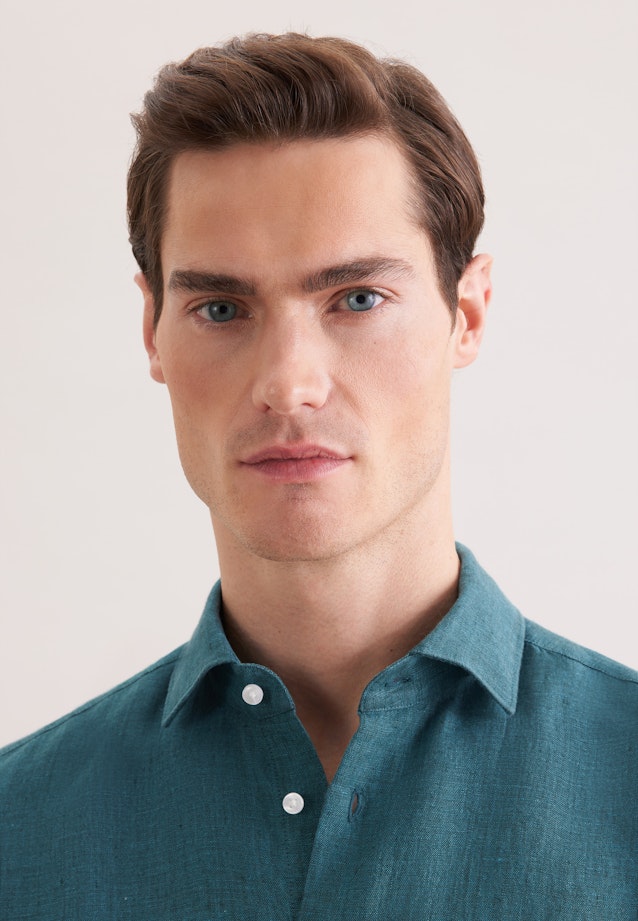 Regular Leinenhemd Uni in Türkis |  Seidensticker Onlineshop