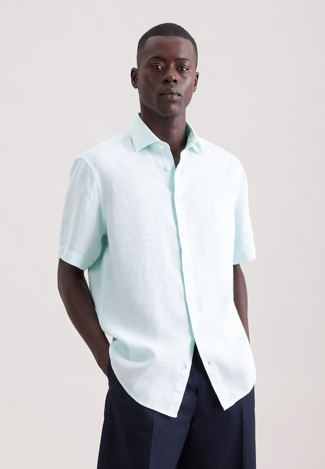 Regular Linen shirt Uni in Grün | Seidensticker online shop