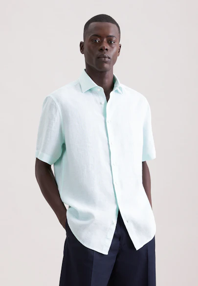 Regular Chemise en lin Uni in Vert | Seidensticker Onlineshop