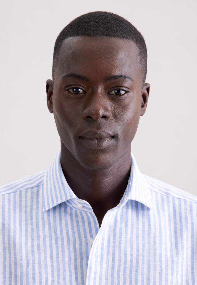 Regular Leinenhemd Gestreift in Mittelblau |  Seidensticker Onlineshop