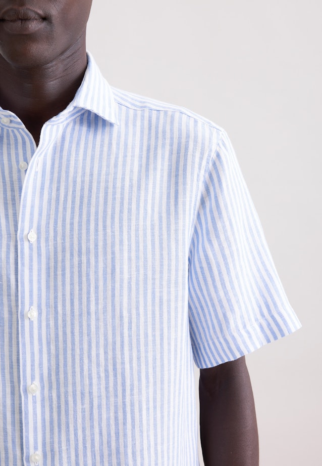 Regular Leinenhemd Gestreift in Mittelblau |  Seidensticker Onlineshop
