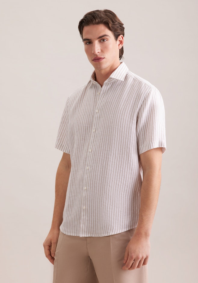 Regular Chemise en lin Rayures dans Beige | Boutique en ligne Seidensticker