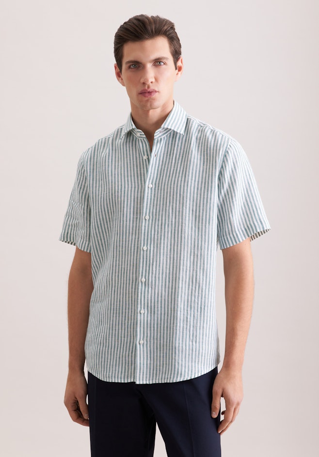 Regular Chemise en lin Rayures dans Turquoise | Boutique en ligne Seidensticker