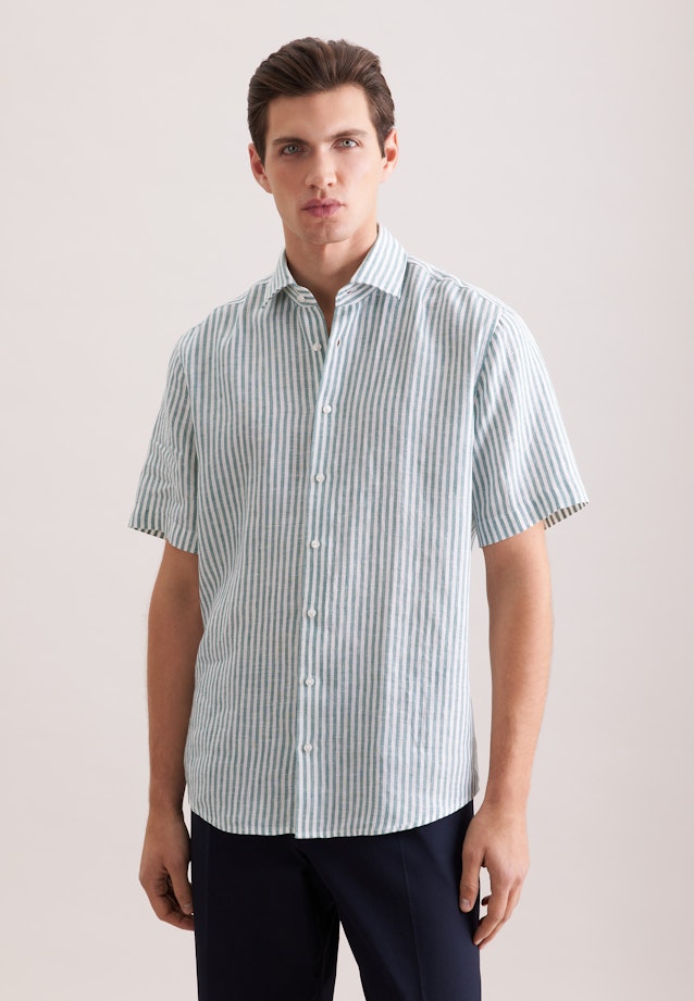 Regular Chemise en lin Rayures in Turquoise |  Seidensticker Onlineshop