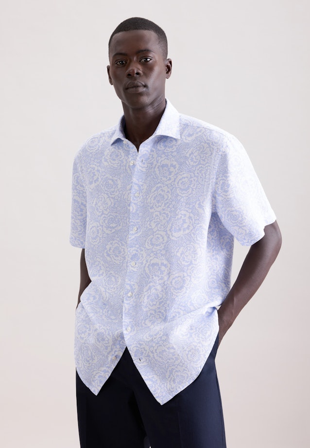 Regular Leinenhemd Druck in Hellblau |  Seidensticker Onlineshop