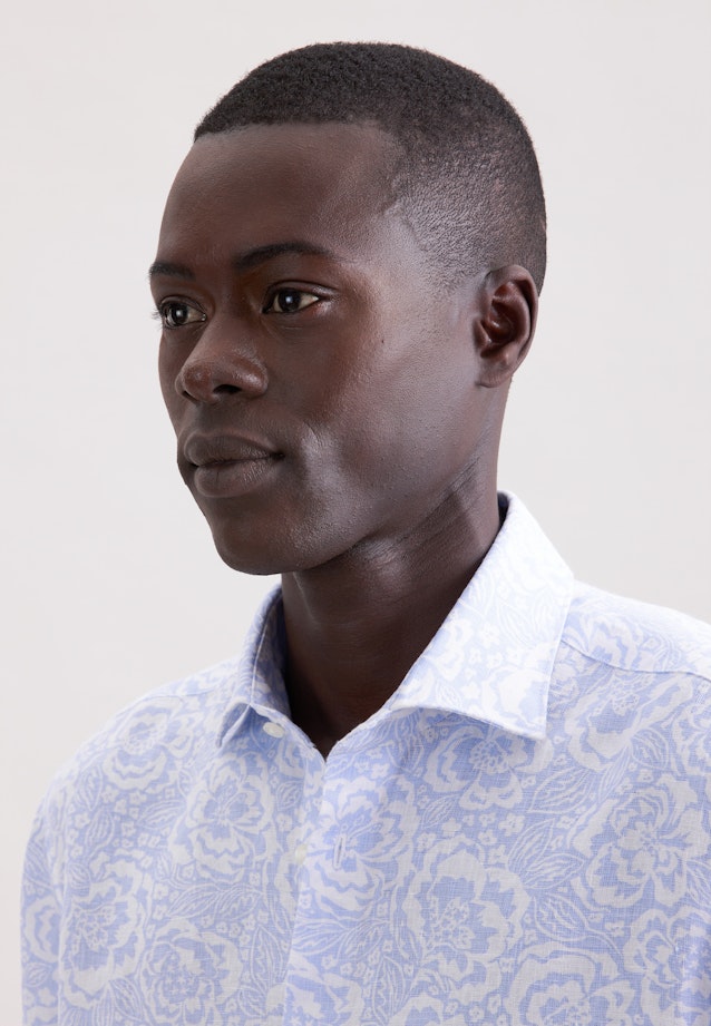 Regular Leinenhemd Druck in Hellblau |  Seidensticker Onlineshop