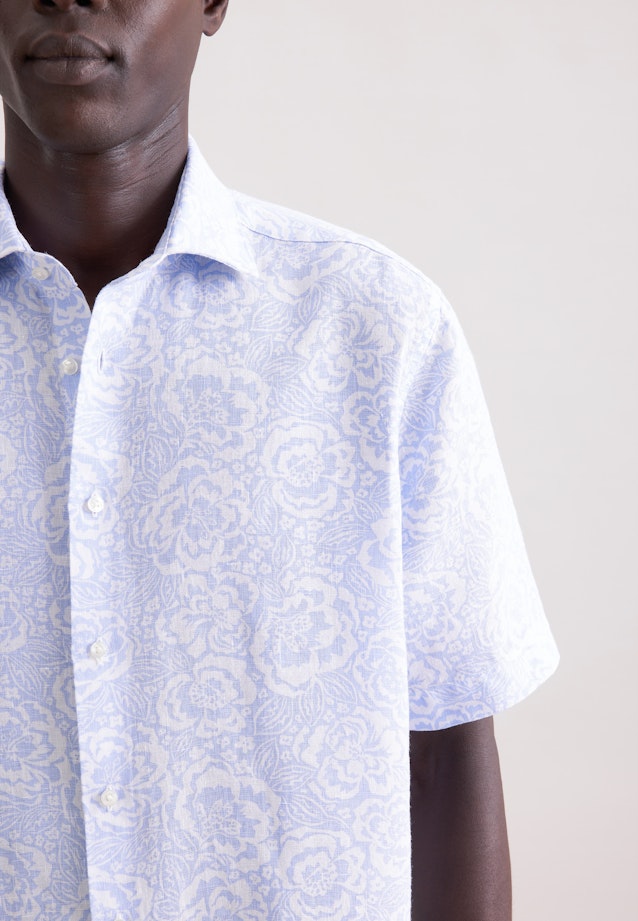 Regular Leinenhemd Druck in Hellblau |  Seidensticker Onlineshop