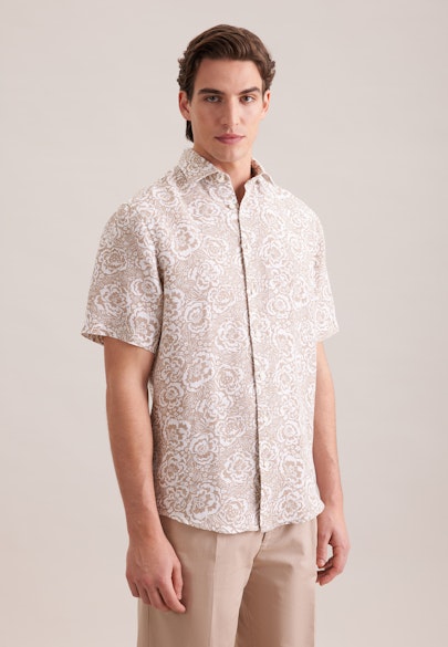 Regular Leinenhemd Druck in Beige | Seidensticker Onlineshop