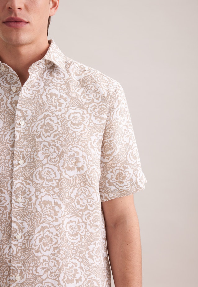 Regular Leinenhemd Druck in Beige |  Seidensticker Onlineshop