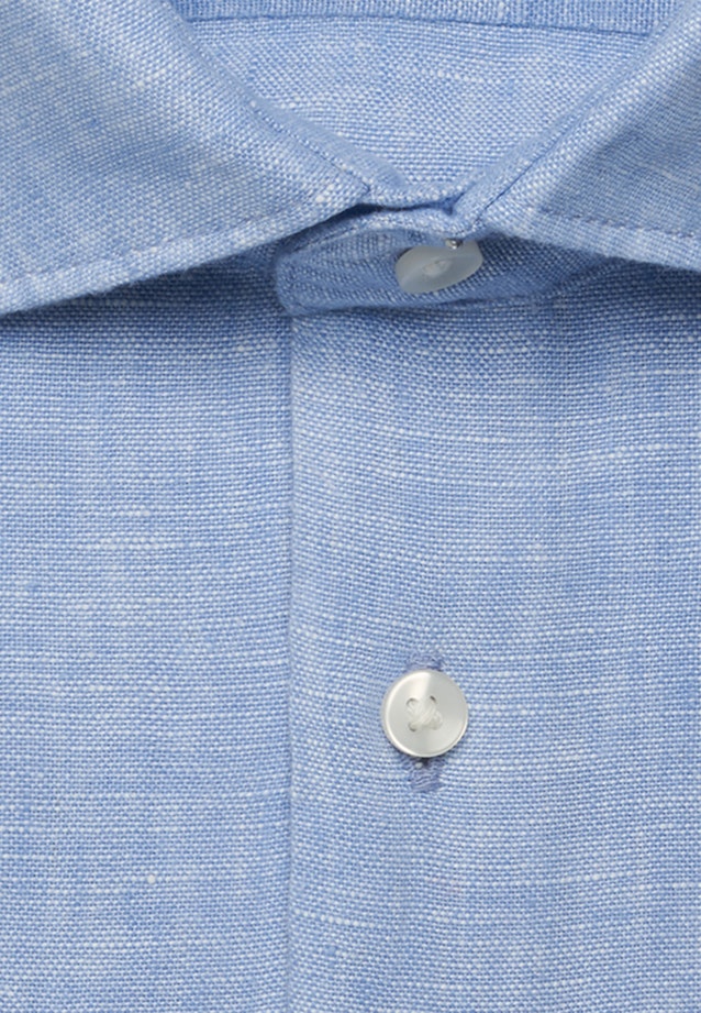 Shaped Linen shirt Uni in Mittelblau |  Seidensticker Onlineshop