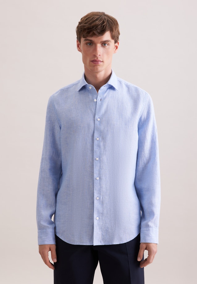 Shaped Linen shirt Uni in Mittelblau |  Seidensticker Onlineshop