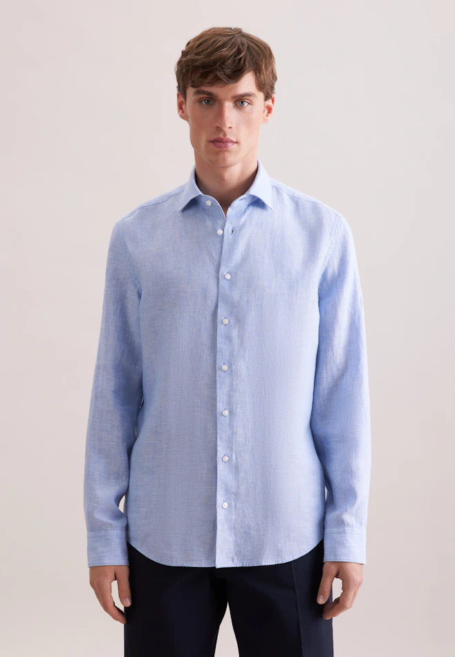 Shaped Linen shirt Uni in Mittelblau | Seidensticker online shop