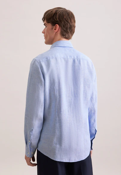Shaped Leinenhemd Uni in Mittelblau |  Seidensticker Onlineshop