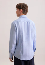 Shaped Linen shirt Uni in Mittelblau |  Seidensticker Onlineshop