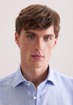 Shaped Linen shirt Uni in Mittelblau |  Seidensticker Onlineshop