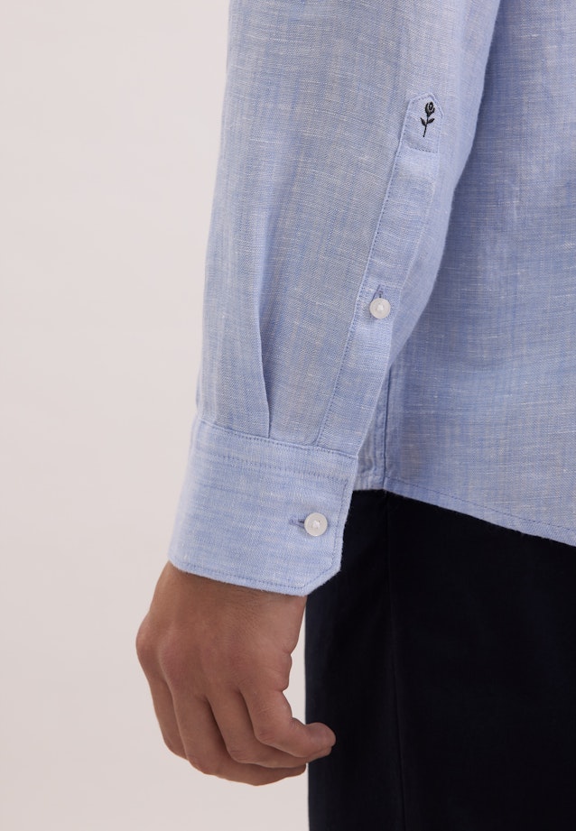Shaped Linen shirt Uni in Mittelblau |  Seidensticker Onlineshop