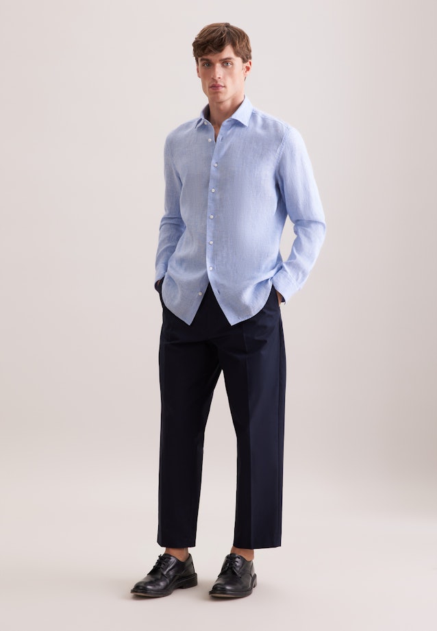 Shaped Linen shirt Uni in Mittelblau |  Seidensticker Onlineshop