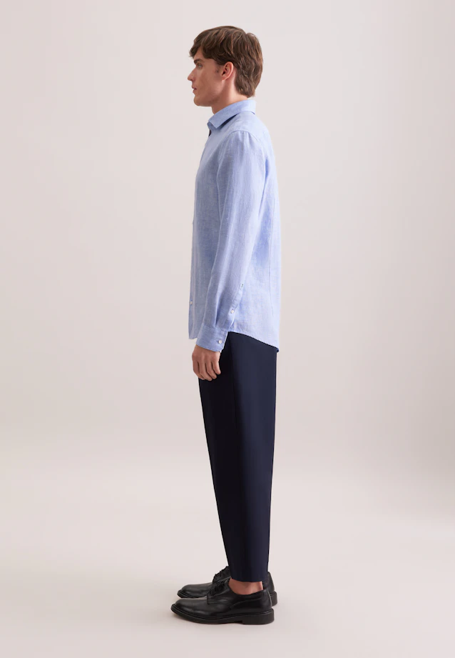 Shaped Linen shirt Uni in Mittelblau |  Seidensticker Onlineshop