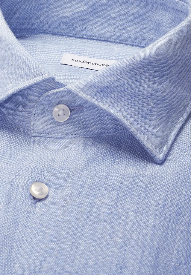 Shaped Linen shirt Uni in Mittelblau |  Seidensticker Onlineshop