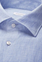 Shaped Linen shirt Uni in Mittelblau |  Seidensticker Onlineshop