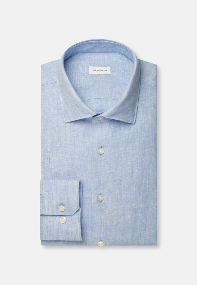 Shaped Chemise en lin Uni dans Bleu Moyen | Boutique en ligne Seidensticker
