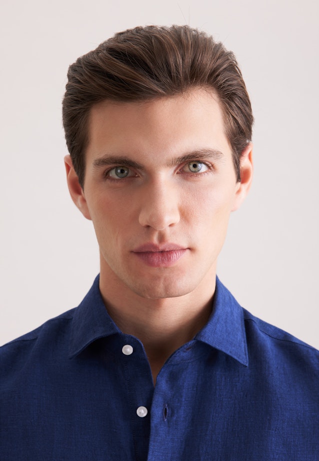 Shaped Leinenhemd Uni in Dunkelblau |  Seidensticker Onlineshop