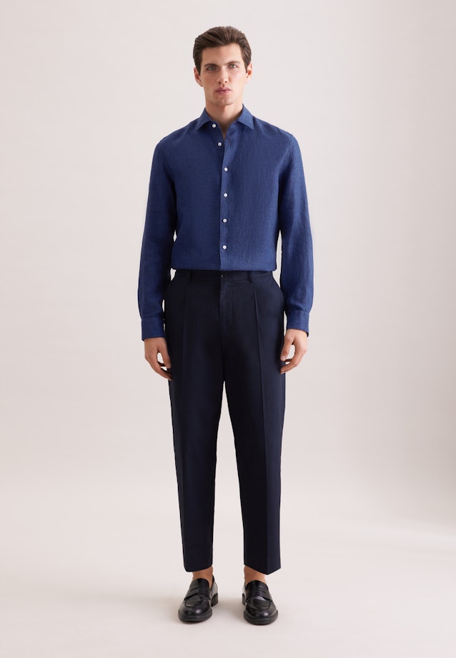 Shaped Leinenhemd Uni in Dunkelblau |  Seidensticker Onlineshop