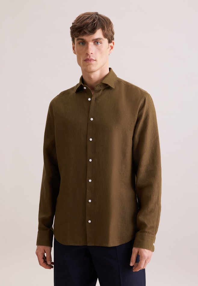 Shaped Linen shirt Uni in Grün | Seidensticker online shop