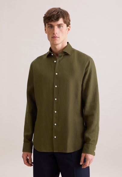 Shaped Linen shirt Uni in Grün |  Seidensticker Onlineshop
