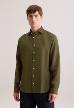 Shaped Linen shirt Uni in Grün |  Seidensticker Onlineshop