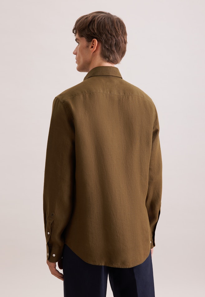 Shaped Linen shirt Uni in Grün | Seidensticker online shop