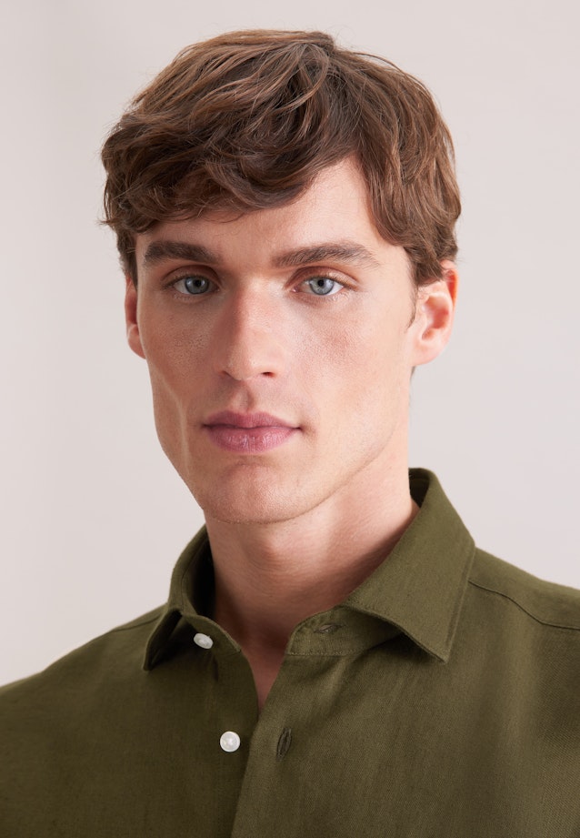 Shaped Linen shirt Uni in Grün |  Seidensticker Onlineshop