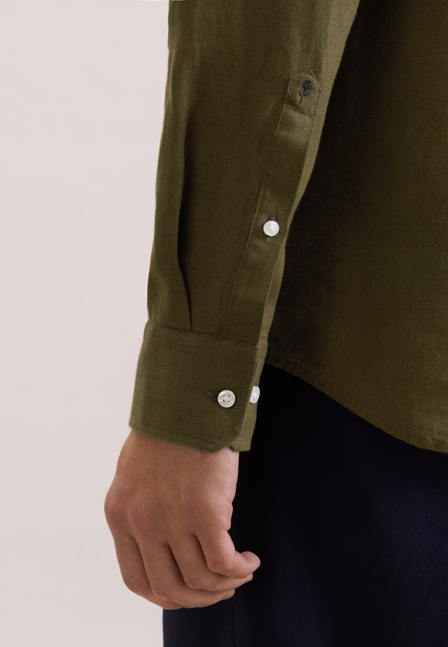 Shaped Linen shirt Uni in Grün |  Seidensticker Onlineshop