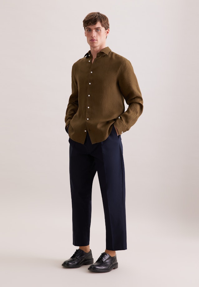 Shaped Chemise en lin Uni in Vert |  Seidensticker Onlineshop