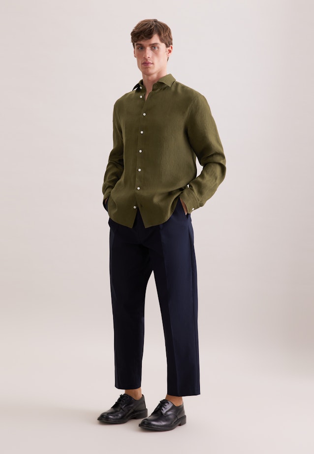 Shaped Linen shirt Uni in Grün |  Seidensticker Onlineshop