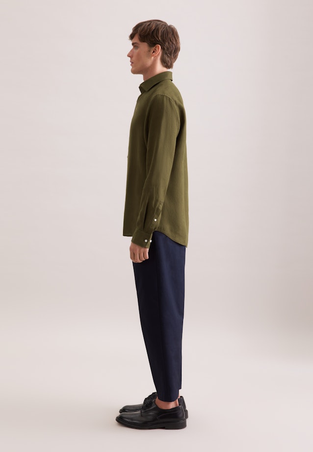 Shaped Linen shirt Uni in Grün |  Seidensticker Onlineshop