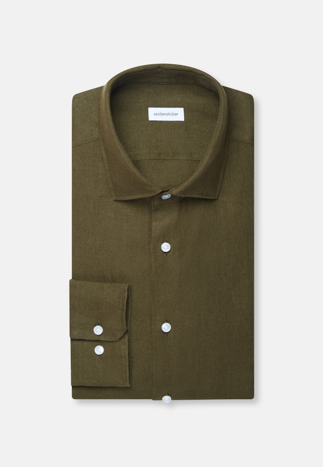 Shaped Linen shirt Uni in Grün |  Seidensticker Onlineshop