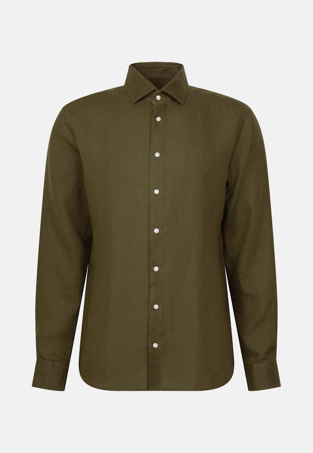 Shaped Linen shirt Uni in Grün |  Seidensticker Onlineshop