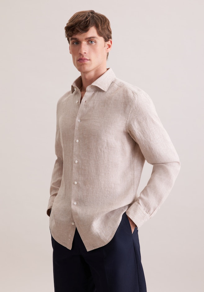 Shaped Chemise en lin Uni dans Beige | Boutique en ligne Seidensticker