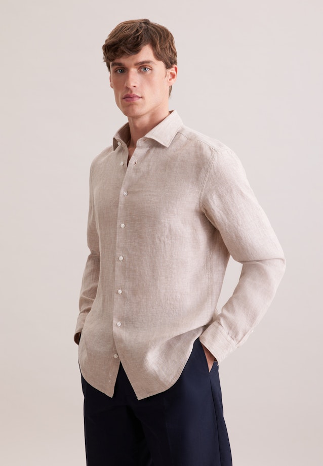 Shaped Linen shirt Uni in Beige |  Seidensticker Onlineshop
