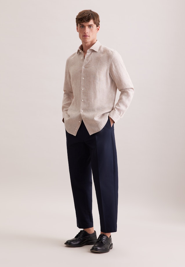 Shaped Linen shirt Uni in Beige |  Seidensticker Onlineshop