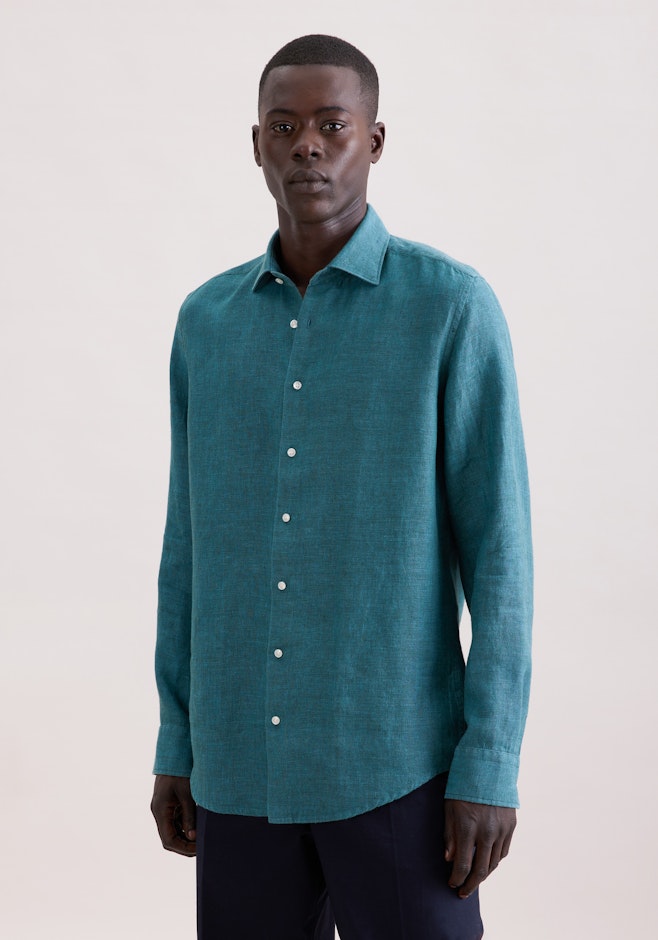 Shaped Chemise en lin Uni dans Turquoise | Boutique en ligne Seidensticker