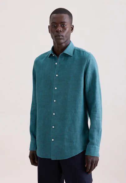 Shaped Chemise en lin Uni in Turquoise |  Seidensticker Onlineshop