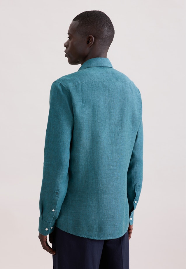 Shaped Chemise en lin Uni in Turquoise |  Seidensticker Onlineshop