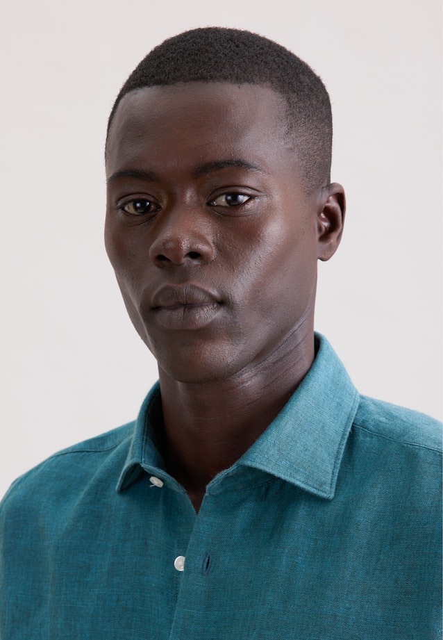 Shaped Chemise en lin Uni in Turquoise |  Seidensticker Onlineshop