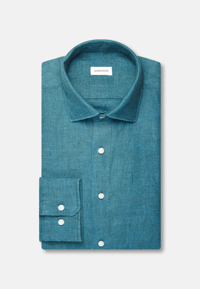 Shaped Chemise en lin Uni in Turquoise |  Seidensticker Onlineshop