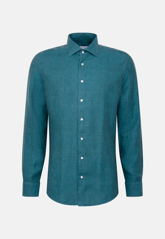 Shaped Chemise en lin Uni in Turquoise |  Seidensticker Onlineshop